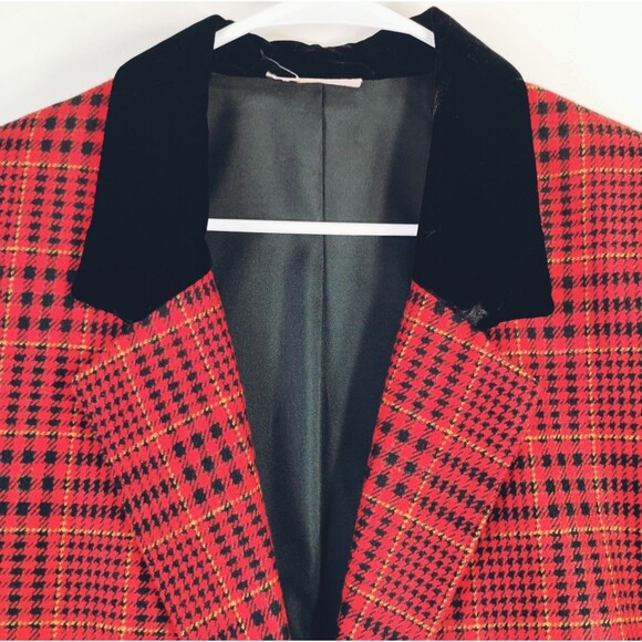 VTG Boxy Cut Blazer Size 12 Celtic Plaid 2 Button Velvet Collar Preppy Old Money - Picture 4 of 10